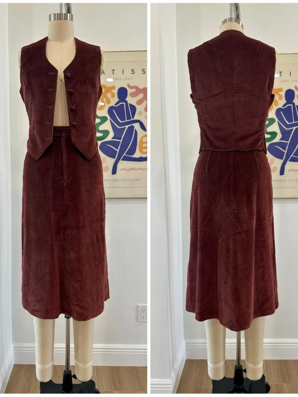 Vintage 60βs/70βs Brown Three-Piece Corduroy Skirt Suit - Picture 3 of 16